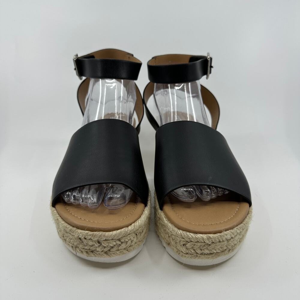 Soda Sandals Women 10 Black Espadrille Buckled Ankle Strap Open Toe Wedge Casual